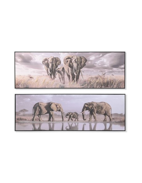 Cadre Home ESPRIT Beige Gris Eléphant Colonial Paillettes 150 x 4 x 50 cm (2 Unités)