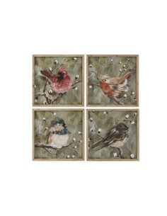 Cadre Home ESPRIT Vert Oiseaux Shabby Chic 50 x 2 x 50 cm (4 Unités)