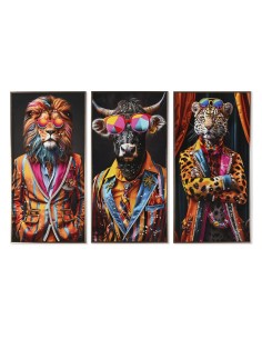 Cadre Home ESPRIT Jaune Bleu Noir Rose Animal Moderne Laqué 50 x 4 x 100 cm (3 Unités)