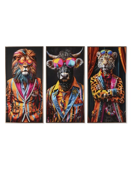 Cadre Home ESPRIT Jaune Bleu Noir Rose Animal Moderne Laqué 50 x 4 x 100 cm (3 Unités)
