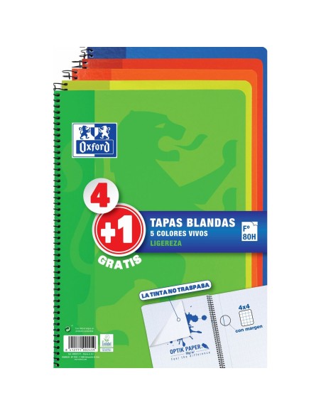 Lot de cahiers Oxford Multicouleur Din A4 80 Volets 21,5 x 31,5 cm 5 Pièces