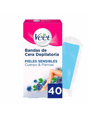 Bandes Épilatoire Corporelles Veet Bandas De Cera Pure Peau sensible Jambes (40 Unités)