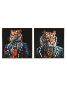 Cadre Home ESPRIT Noir Turquoise Tigre Laqué 60 x 3,5 x 60 cm (2 Unités)