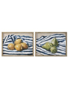 Cadre Home ESPRIT Jaune Bleu Blanc Vert Fruits méditerranéen 60 x 2,5 x 45 cm (2 Unités)