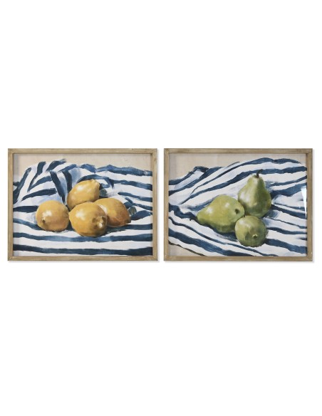 Cadre Home ESPRIT Jaune Bleu Blanc Vert Fruits méditerranéen 60 x 2,5 x 45 cm (2 Unités)