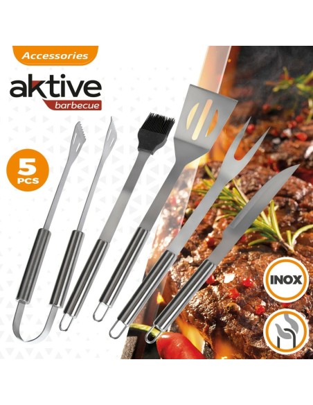 Ustensiles pour barbecues Aktive Silicone Acier inoxydable 12 Unités 7,5 x 35 x 1,9 cm (5 Pièces)