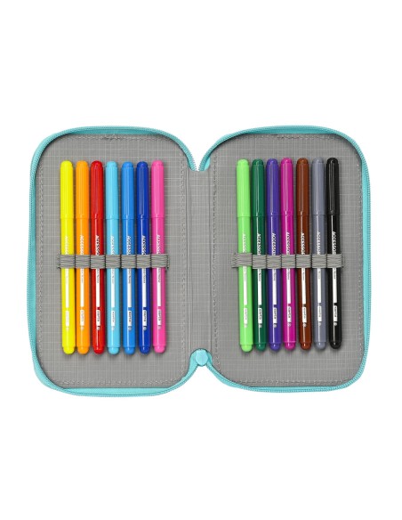 Plumier double The Bellies Blanc Violet Turquoise 12.5 x 19.5 x 4 cm (28 Pièces)