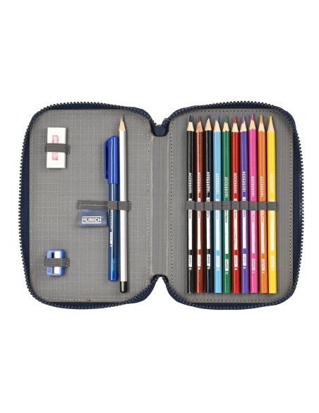 Plumier double Munich Flash Blue marine 12.5 x 19.5 x 4 cm (28 Pièces)