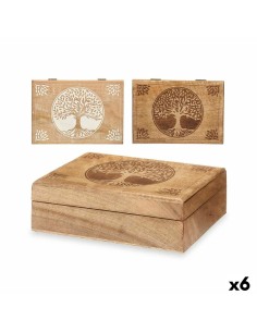 Boîte Décorative Bois de manguier 25,5 x 8 x 17,4 cm (6 Unités) Arbre de vie