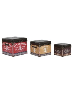 Set de boîtes décoratives Home ESPRIT Marron Multicouleur Polyuréthane Bois Vintage