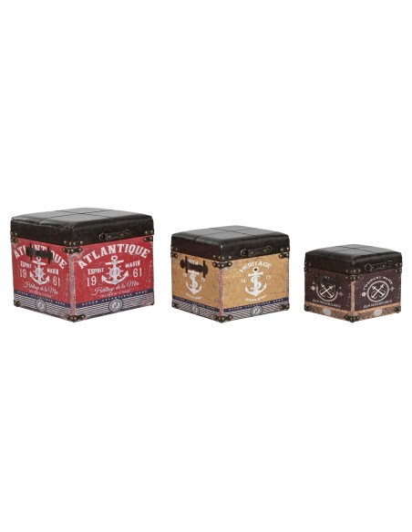 Set de boîtes décoratives Home ESPRIT Marron Multicouleur Polyuréthane Bois Vintage
