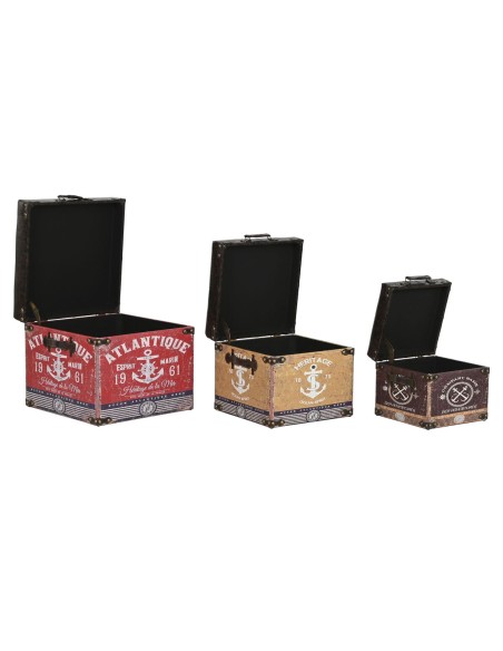 Set de boîtes décoratives Home ESPRIT Marron Multicouleur Polyuréthane Bois Vintage