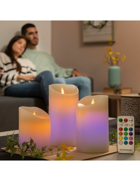 Bougies LED Multicolores Effet Flamme avec Télécommande Lendles InnovaGoods 3 Unités
