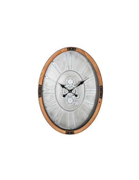 Horloge Murale Home ESPRIT Argenté Naturel Métal Verre Bois de pin 50 x 8 x 68 cm