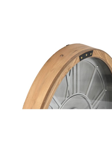Horloge Murale Home ESPRIT Argenté Naturel Métal Verre Bois de pin 50 x 8 x 68 cm