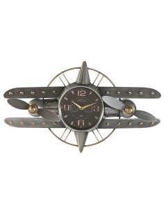 Horloge Murale Home ESPRIT Doré Argenté Métal Avion Vintage 77,5 x 15 x 46 cm