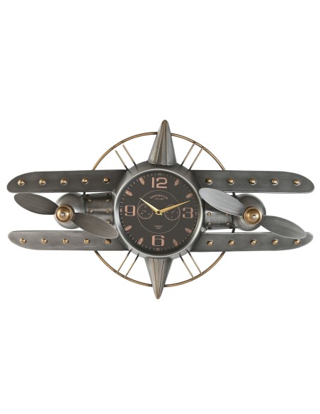 Horloge Murale Home ESPRIT Doré Argenté Métal Avion Vintage 77,5 x 15 x 46 cm