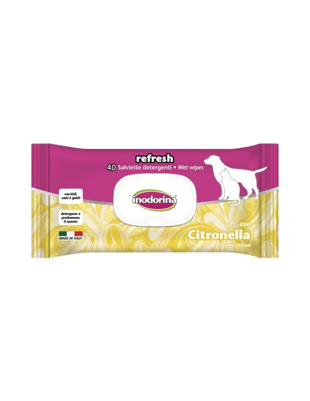 Lingettes humides pour animaux domestiques Inodorina REFRESH Citronnelle