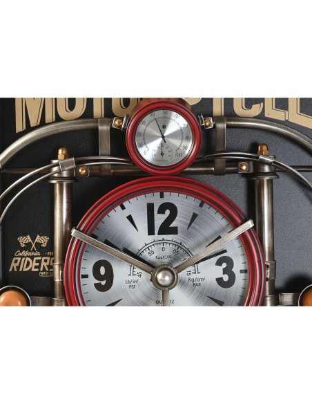 Horloge Murale Home ESPRIT Noir Rouge Doré PVC Métal Moto Vintage 60 x 18 x 120 cm