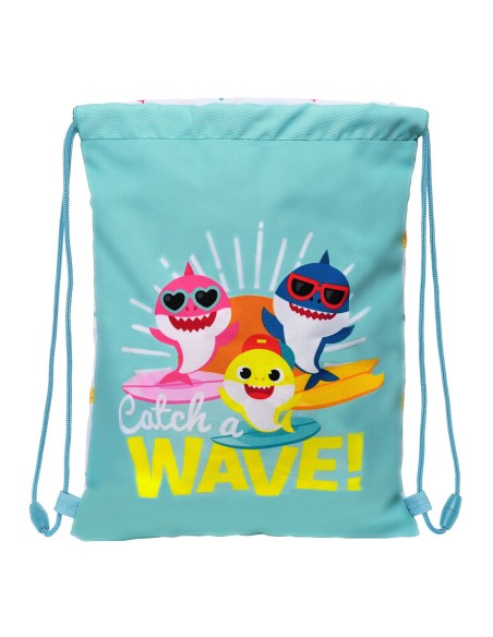 Sac à dos serré par des ficelles Baby Shark Surfing Bleu Blanc 26 x 34 x 1 cm