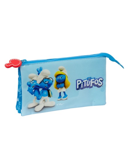 Trousse Fourre-Tout Double Los Pitufos Bleu 22 x 12 x 3 cm