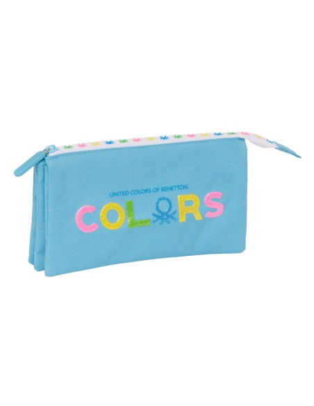 Trousse Fourre-Tout Triple Benetton Spring Bleu ciel 22 x 12 x 3 cm