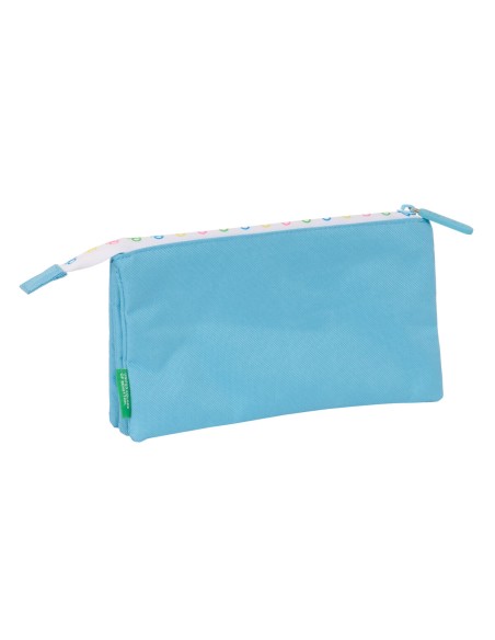 Trousse Fourre-Tout Triple Benetton Spring Bleu ciel 22 x 12 x 3 cm