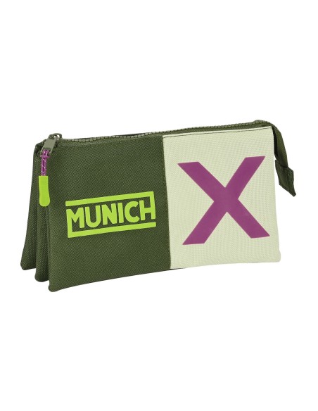 Trousse Fourre-Tout Triple Munich Bright khaki Vert 22 x 12 x 3 cm