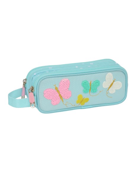 Trousse Fourre-Tout Double Moos Butterflies Bleu clair 21 x 8 x 6 cm
