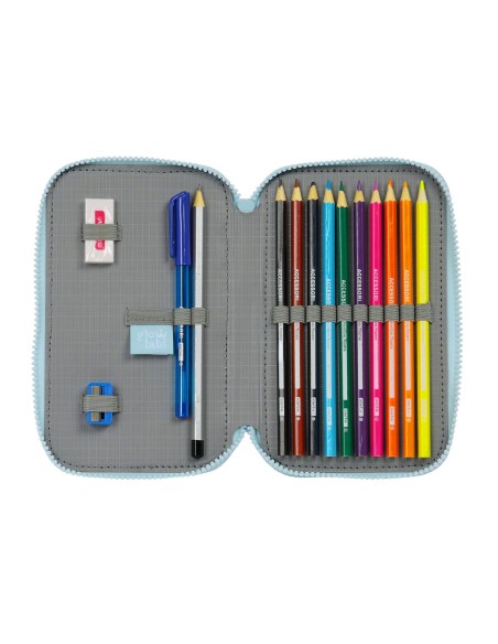 Plumier double Glow Lab Cisnes Bleu 12.5 x 19.5 x 4 cm (28 Pièces)