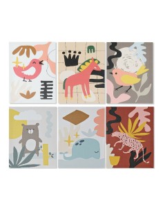 Cadre DKD Home Decor Animals Toile Enfant animaux (30 x 1,8 x 40 cm) (6 Unités)