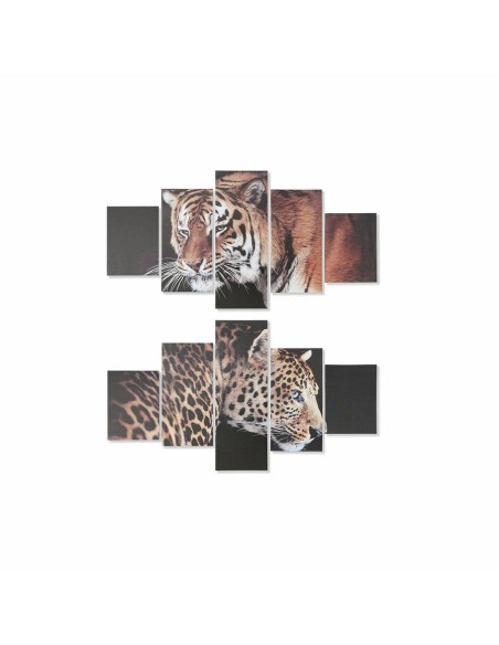 Cadre DKD Home Decor Tigre Pin Toile (5 pcs) (2 pcs)