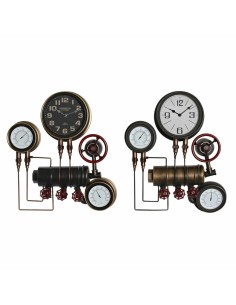 Horloge Murale DKD Home Decor Noir Rouge Fer Doré (2 pcs) (46 x 13 x 58 cm)