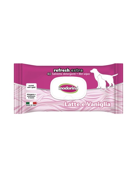 Lingettes humides pour animaux domestiques Inodorina REFRESH EXTRA Vanillé