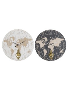 Horloge Murale DKD Home Decor Noir Beige Métal MDF Mappemonde (58 x 8 x 58 cm)