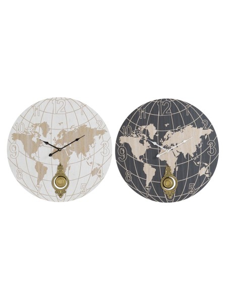Horloge Murale DKD Home Decor Noir Beige Métal MDF Mappemonde (58 x 8 x 58 cm)