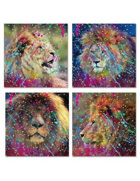 Cadre DKD Home Decor Lion Moderne (80 x 2,5 x 80 cm) (4 Unités)