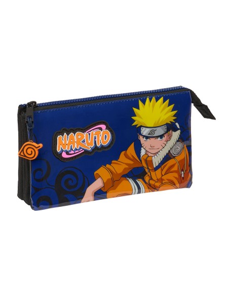 Trousse Fourre-Tout Triple Naruto Ninja Bleu Noir 22 x 12 x 3 cm