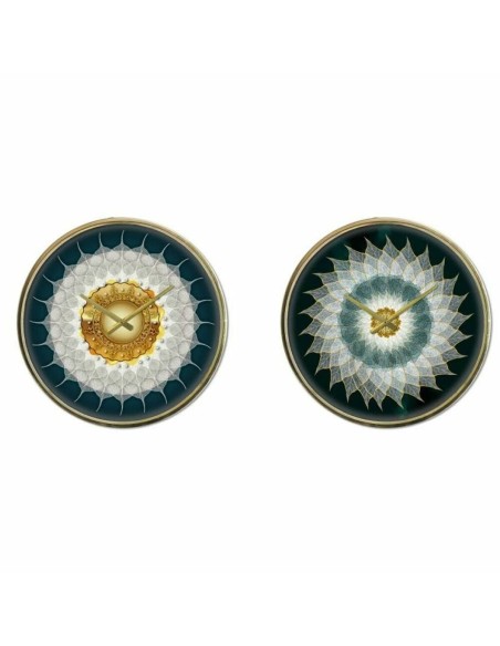 Horloge Murale DKD Home Decor Verre Doré Turquoise Fer Moderne (2 Unités) (40 x 6 x 40 cm)