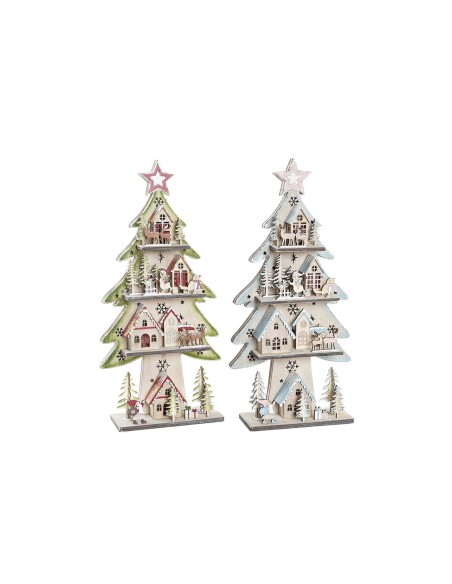 Sapin de Noël DKD Home Decor Rouge Arbre Bleu Rose Bois Vert (23 x 9 x 47 cm) (2 Unités)