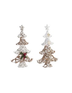 Sapin de Noël DKD Home Decor Doré Blanc Rotin (32 x 10 x 56 cm) (2 Unités)