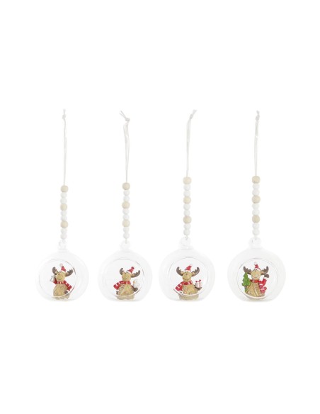 Décorations de Noël DKD Home Decor Verre Résine Renne (7 x 6 x 8 cm) (4 Unités)