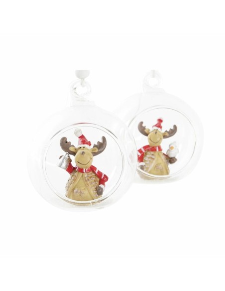 Décorations de Noël DKD Home Decor Verre Résine Renne (7 x 6 x 8 cm) (4 Unités)