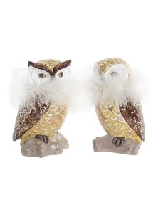 Décorations de Noël DKD Home Decor Hibou Résine (7,5 x 7,5 x 14 cm) (2 Unités)