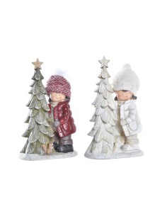 Décorations de Noël DKD Home Decor Polyester Résine Paillettes Enfants (17 x 11 x 27,5 cm) (2 Unités)