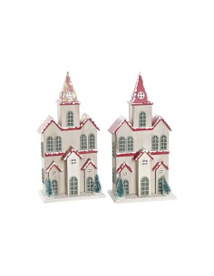 Décorations de Noël DKD Home Decor Maison MDF (13 x 8 x 28 cm) (2 Unités)