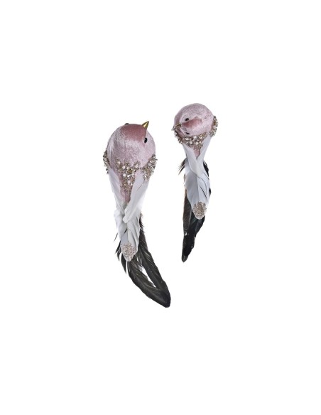 Décorations de Noël DKD Home Decor Polyester Oiseau (25 x 8 x 8 cm) (2 Unités)