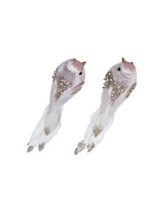 Décorations de Noël DKD Home Decor Polyester Oiseau (22 x 7 x 8 cm) (2 Unités)