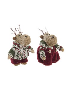 Décorations de Noël DKD Home Decor Polyester Renne (9 x 12 x 15 cm) (2 Unités)