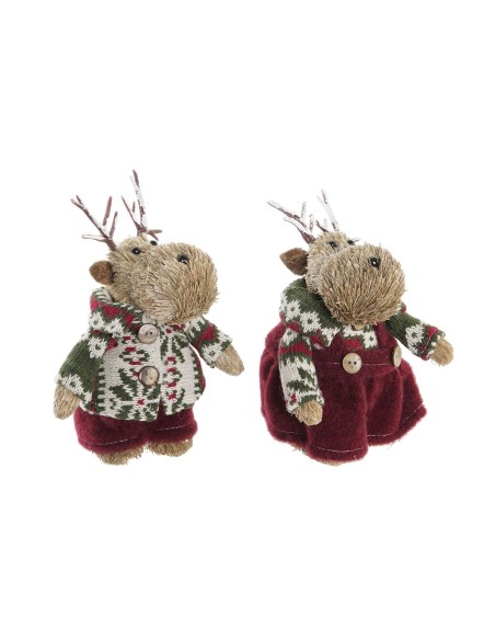 Décorations de Noël DKD Home Decor Polyester Renne (9 x 12 x 15 cm) (2 Unités)